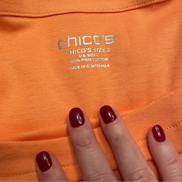 Chico's Pima Cotton Bateau Neck Tee Shirt Sunset Peach Women’s Size 2 LARGE NWT - Picture 7 of 15